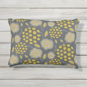 D'extérieur Coussin floral abstrait de gris et de jaune