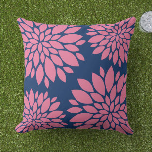 D'extérieur Coussin floral moderne Pink and Navy