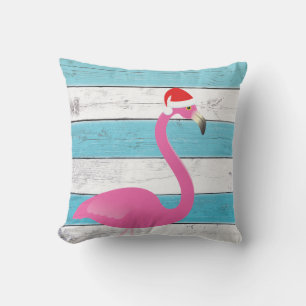 D'extérieur Flamant rose père Noël sur Coussin extérieur rayé