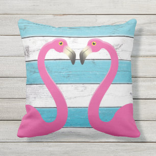 D'extérieur Flamants roses de baiser Turquoise Coussin extérie