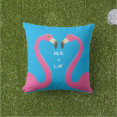 D'extérieur Monogramme Flamants roses de baiser Bleu Coussin e (Herbe)