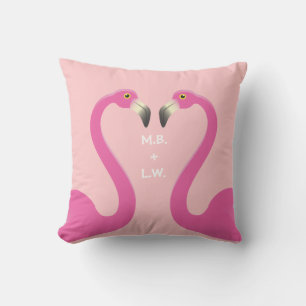 D'extérieur Monogramme Flamants roses de baiser Coral Coussin 
