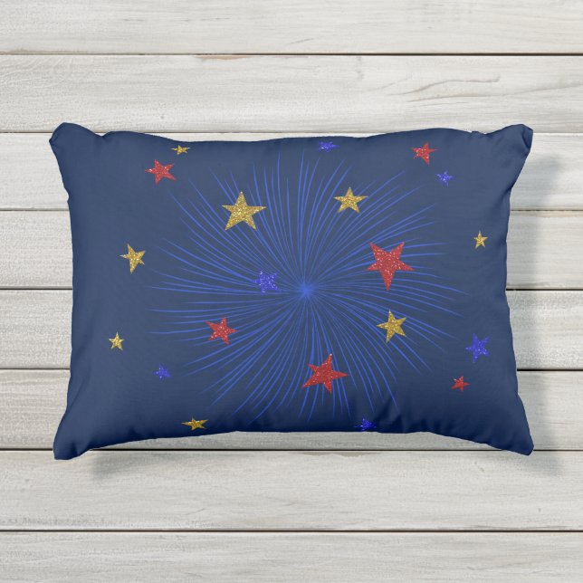 D'extérieur Or, Rouge, Étoiles Bleues, Coussin extérieur (Devant)