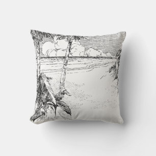 D'extérieur Vintage Tropical Palm Tree Beach Etching Coussin