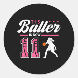 Deze Baller Is 11 Jaar Oud Basbal 11e Verjaardag Ronde Sticker