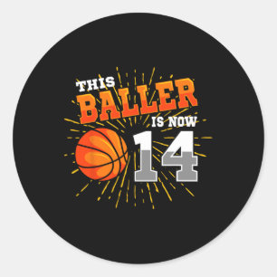 Deze baller is nu 14 basketbal 14e verjaardag par ronde sticker