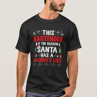 Deze barman is de reden dat de Kerstman een ondeug T-shirt