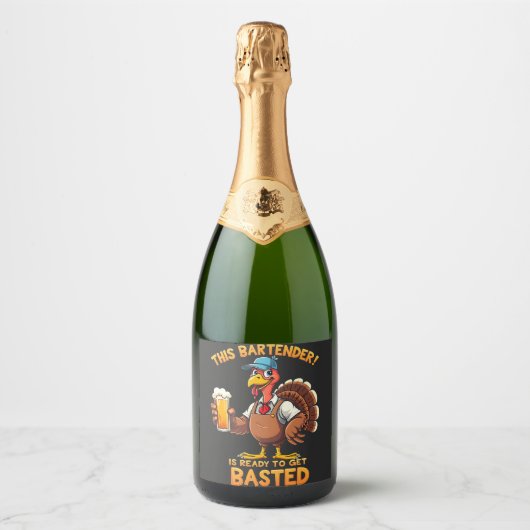 Deze barman is klaar om te worden gestraald sparkling wijnetiket (Voorkant)