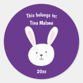 Deze behoort tot de naam Bunny Rabbit Face Paarse Ronde Sticker (Voorkant)