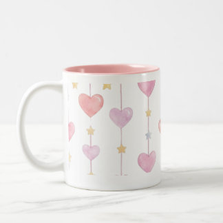 Deze Cute Waterverf Hangen Hartjes en Sterren Past Tweekleurige Koffiemok