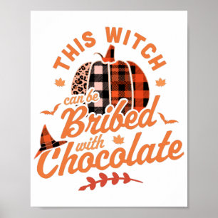 Deze heks kan met chocolade-halloween worden gegri poster