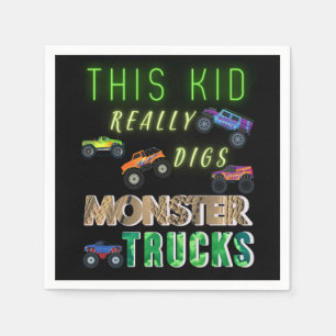 Deze jongen is echt gek op monstertrucks servet
