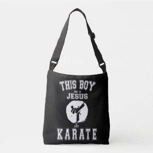 Deze jongen loopt op Jezus en Karate Costume Gift Crossbody Tas