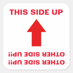 "Deze kant omhoog" "Andere kant omhoog!" Huumoruus Vierkante Sticker
