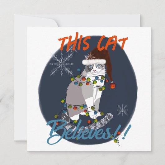 Deze kat gelooft in kerstkaarten bedankkaart (Voorkant)