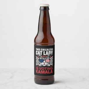 Deze kinderloze kattendame stemt Kamala 2024 Bier Etiket