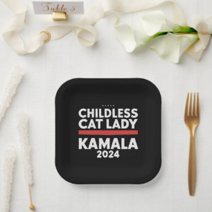 Deze kinderloze kattenvrouw stemt Kamala 2024 Papieren Bordje