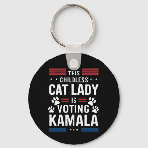 Deze kinderloze kattenvrouw stemt op Kamala 2024 Sleutelhanger