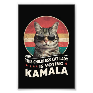 Deze kinderloze kattenvrouw stemt op Kamala Foto Afdruk