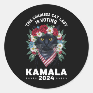 Deze kinderloze kattenvrouw stemt op Kamala Ronde Sticker