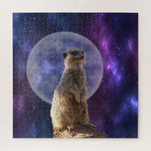 Deze kleine Meerkat houdt van een volle maan. Legpuzzel