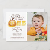 Deze kleine pompoen foto 1st Birthday Party nodigt Kaart (Voorkant)