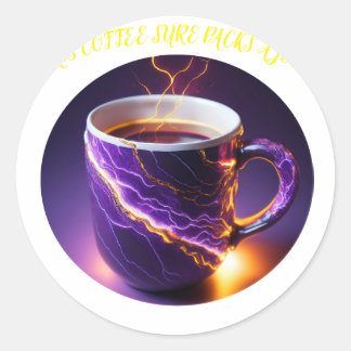 Deze koffie pakt zeker een schok ronde sticker