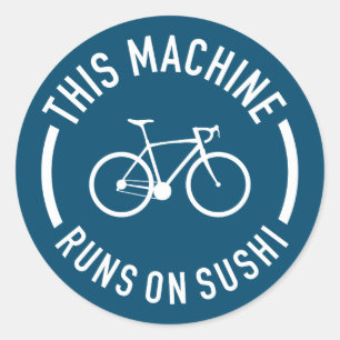 Deze machine draait op een sushi fiets ronde sticker