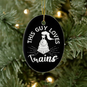 Deze man houdt van treinen Railroad liefhebber Fun Keramisch Ornament
