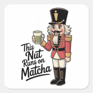 Deze noot loopt op Matcha Kerstman Notenkraker Vierkante Sticker
