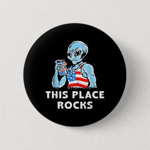 Deze Plaats Rocks Blauwe Alien met een Amerikaanse Ronde Button 5,7 Cm