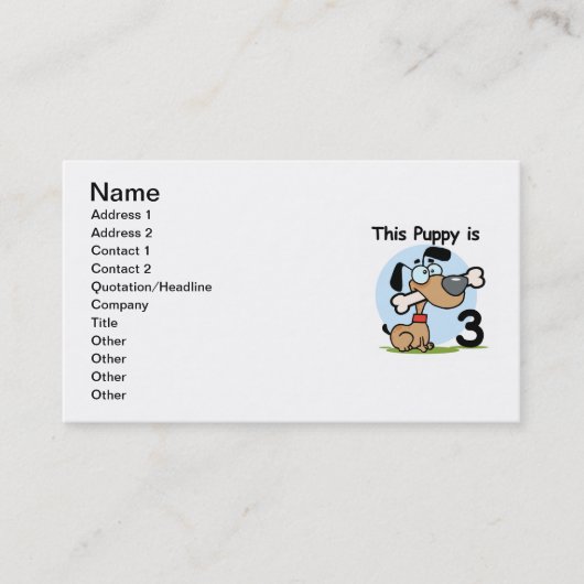 Deze Puppy 3e Verjaardag T-shirts en geschenken Visitekaartje (Voorkant)