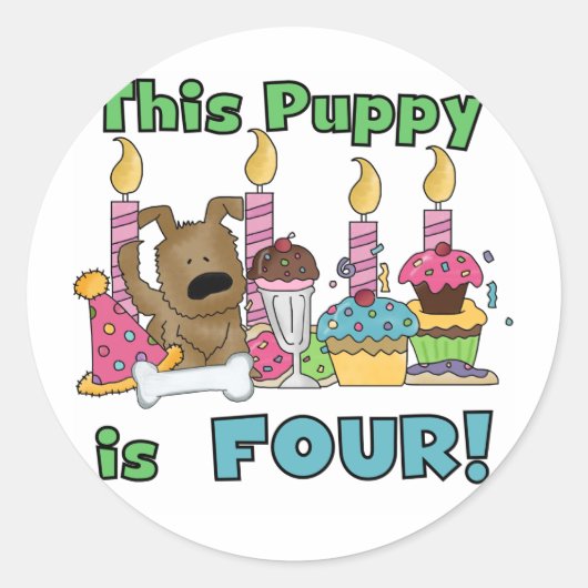 Deze puppy is vier T-shirts en geschenken Ronde Sticker (Voorkant)