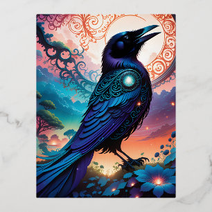 Deze raven silhouet illustratie is gewoon kloof folie feestdagen briefkaart