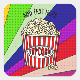 Deze Retro Pop Art Popcorn op maat gemaakt Vierkante Sticker