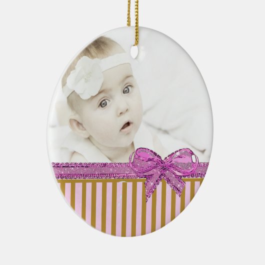 Deze roze en bruine fotoversiering personaliseren keramisch ornament (Rechts)