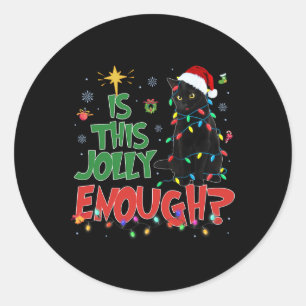Deze vrolijke genoeg zwarte kat vrolijke kerstboom ronde sticker