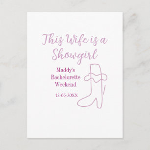deze vrouw is een showgirl vrijgezellenfeest paars briefkaart