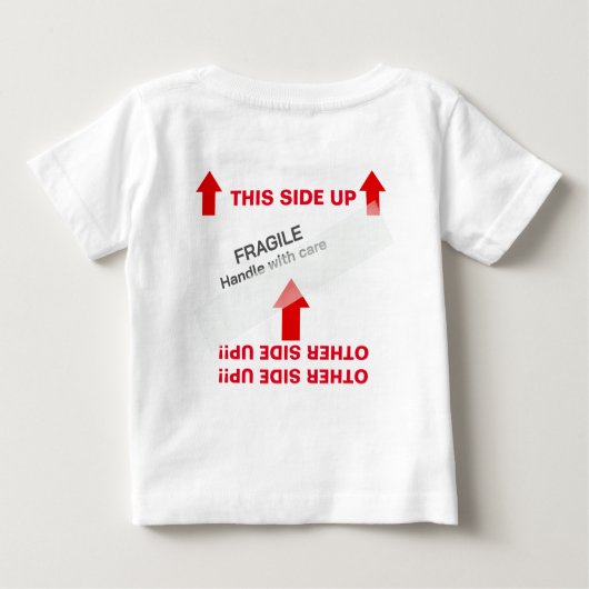 "DEZE ZIJDE omhoog" Baby Hangende instructies (Achterkant)