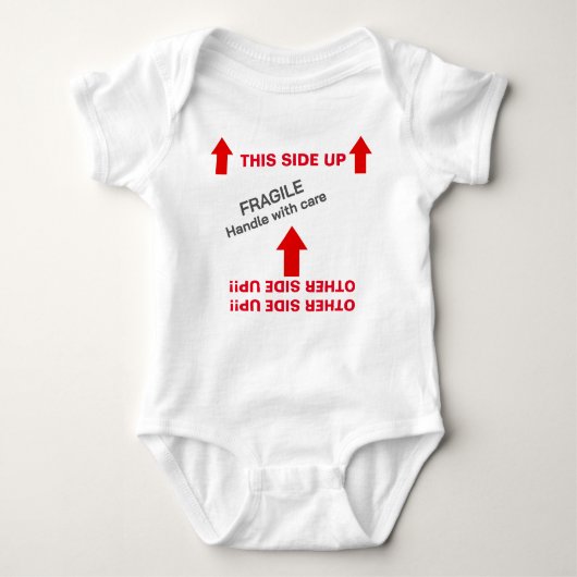 "DEZE ZIJDE omhoog" Baby Hangende instructies Romper (Voorkant)