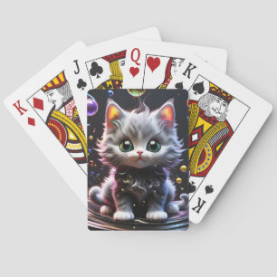 Deze zilveren en zwarte kitten is zo realistisch e pokerkaarten