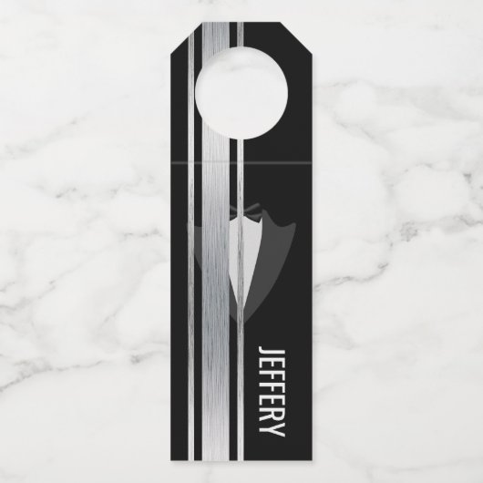 Deze zwart-wit edelman vrijgezellenfeest fles  flessenhanger (Voorkant)