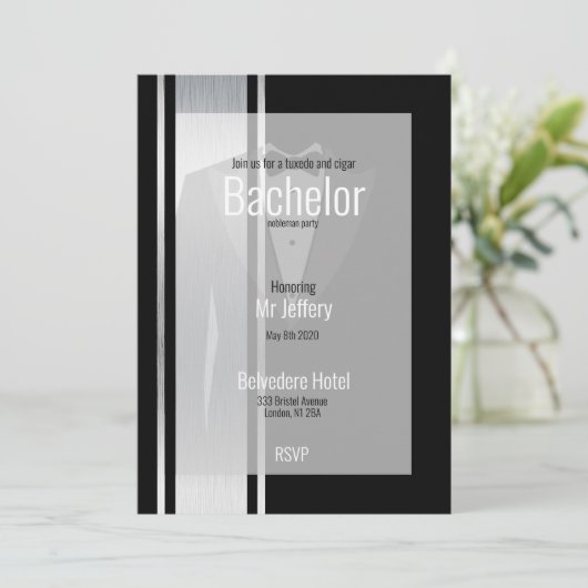 Deze zwarte en witte vlek-bachelorpartij save the date (Staand voorkant)