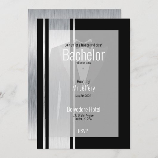 Deze zwarte en witte vlek-bachelorpartij save the date (Voorkant / Achterkant)