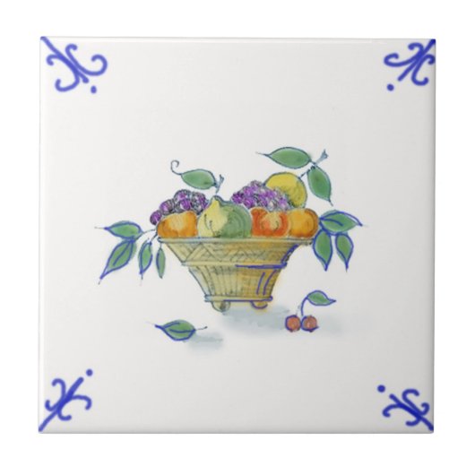 DFB01 Delft Fruit Basket Design Ceramic Tile Tegeltje (Voorkant)