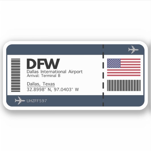 DFW Dallas, Texas Sticker aéroport - Carte d'embar (Devant)