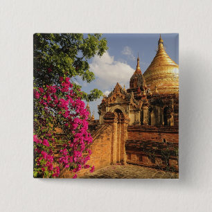 Dhamma Yazaka Pagode in Bagan (Pagan), Myanmar Vierkante Button 5,1 Cm
