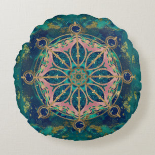 Dharma Wheel - Dharmachakra Gemstone & Gold Rond Kussen