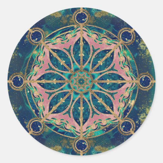 Dharma Wheel - Dharmachakra Gemstone & Gold Ronde Sticker (Voorkant)