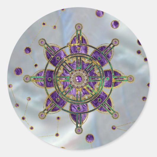 Dharma Wheel - Dharmachakra Ronde Sticker (Voorkant)